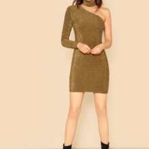 NWT One Shoulder Glitter Bodycon Dress With Choker